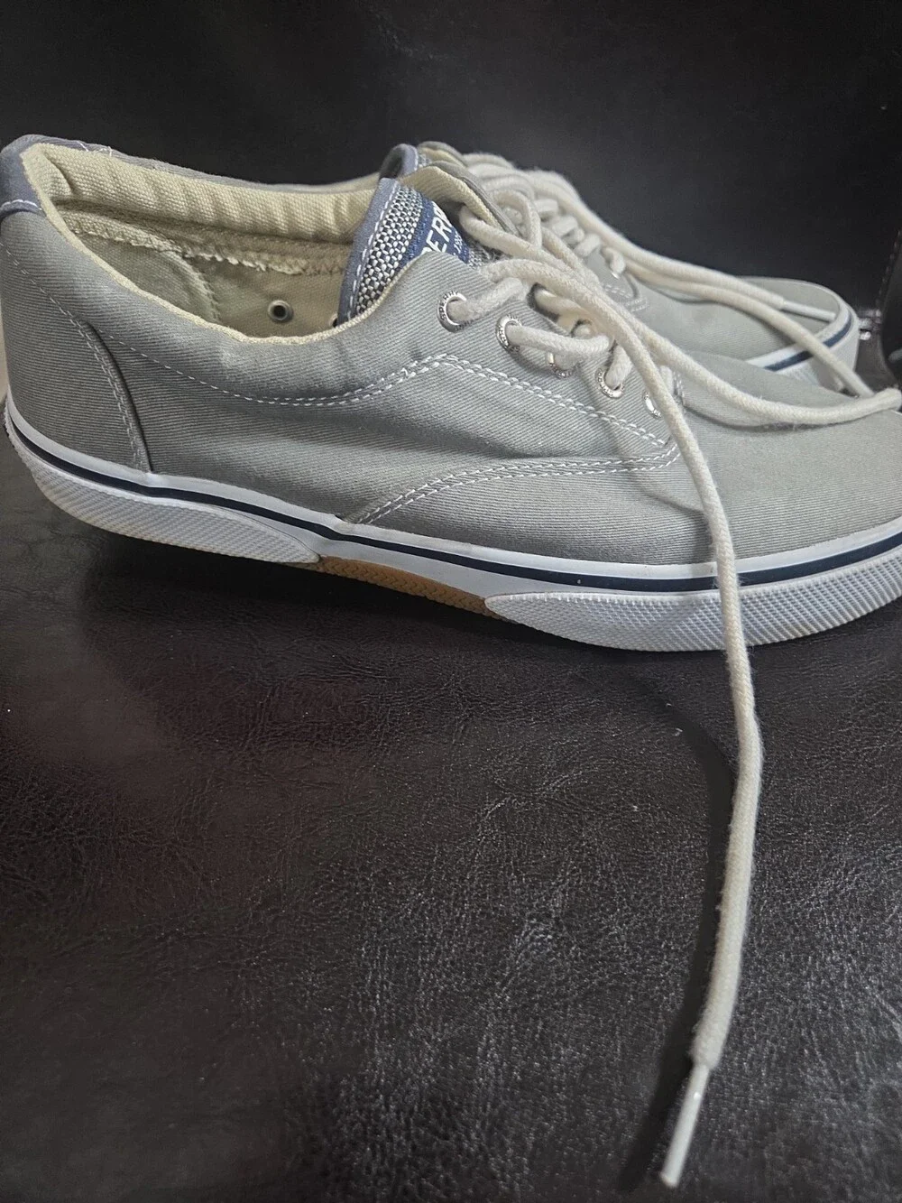 Sperry Boat Shoes Gray Canvas Lace Up Men'S 8.5 - Used